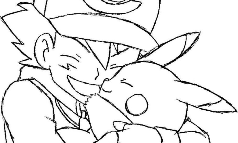 Ash Pikachu Pokemon Coloring Page