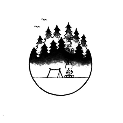 Camp Fire Mountain Coloring Page