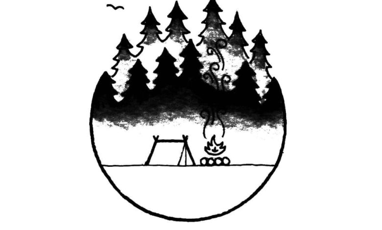 Camp Fire Mountain Coloring Page