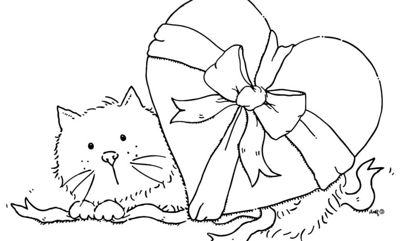 Christmas Cat Coloring Page