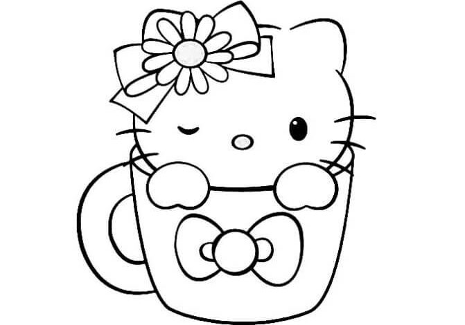 Cup Hello Kitty Coloring Page