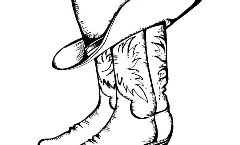 Hat Cowboy Boot Coloring Page