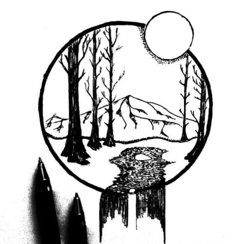 Night Forest Mountain Coloring Page