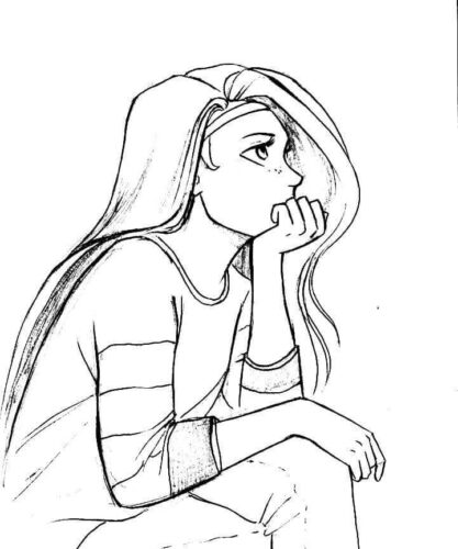 Thoughtful Girl Coloring Page