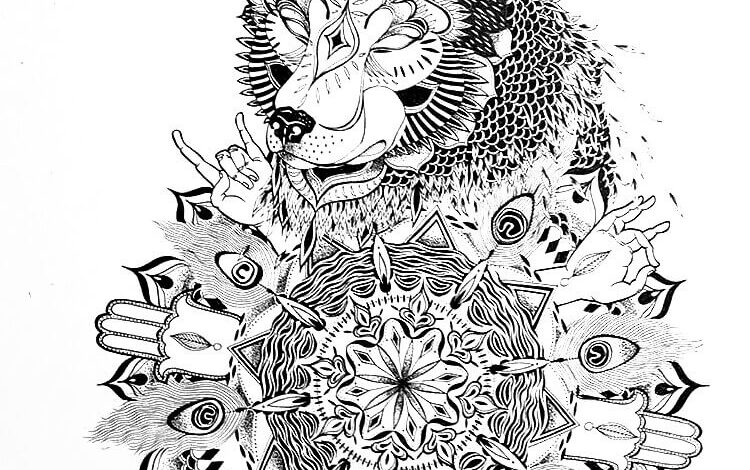 Wolf Tattoo Mandala Coloring Page