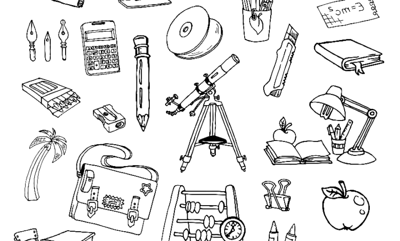 All School Supplies Coloring Page