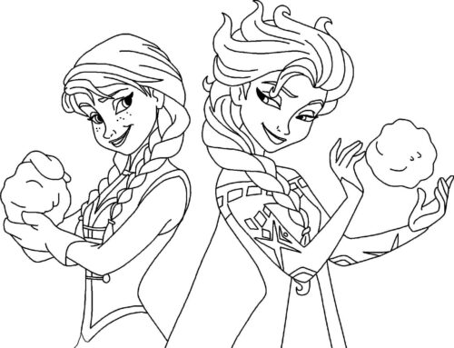 Anna Elsa Frozen Snowball Coloring Page