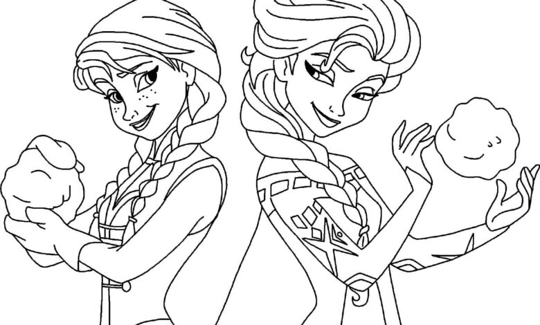 Anna Elsa Frozen Snowball Coloring Page
