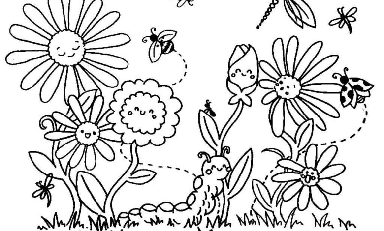 Bee Butterfly Caterpillar Summer Coloring Page