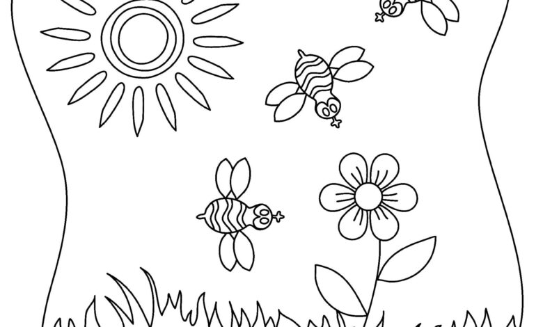 Bee Sun Summer Coloring Page