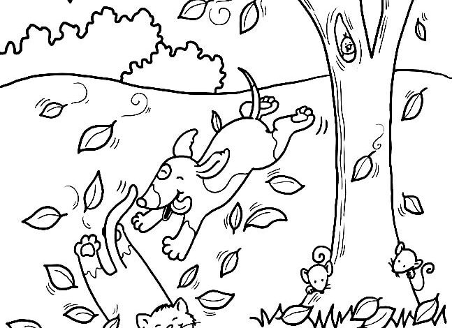 Cat Fall Coloring Page