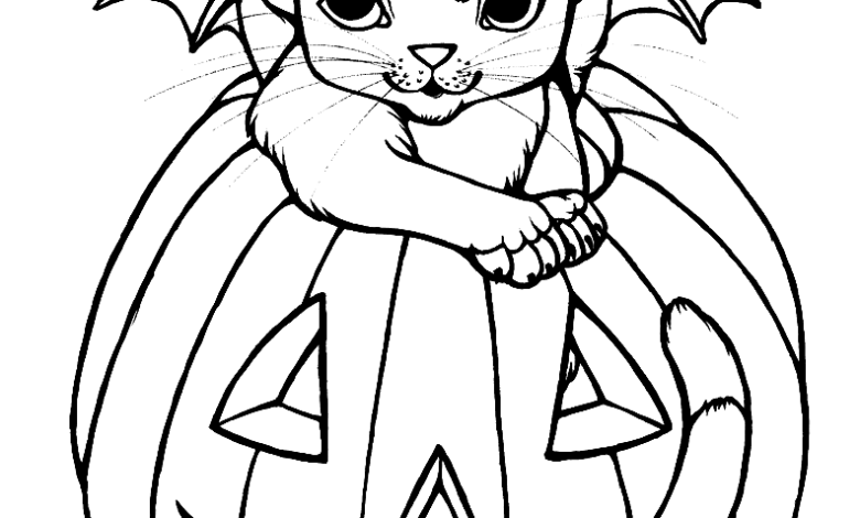 Cat Halloween Coloring Page