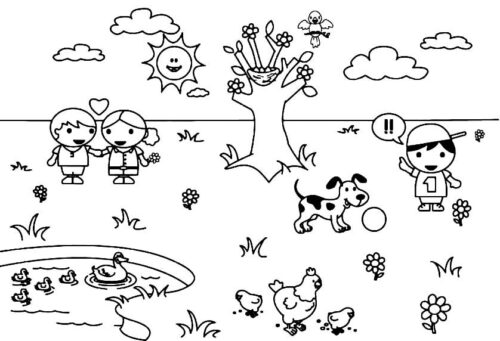 Children Fall Coloring Page