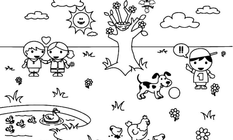 Children Fall Coloring Page