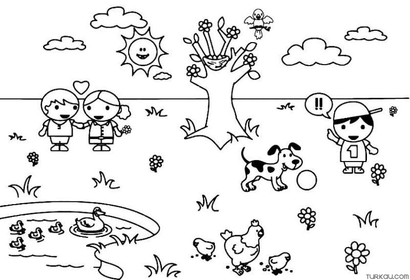Children Fall Coloring Page » Turkau