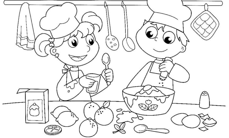 Cute Kitchen Coloring Page