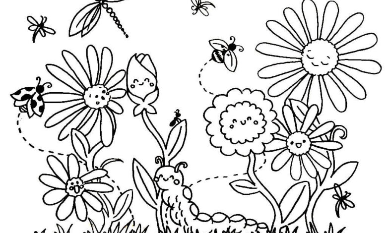 Daisy Ladybug Sun Bee Spring Coloring Page
