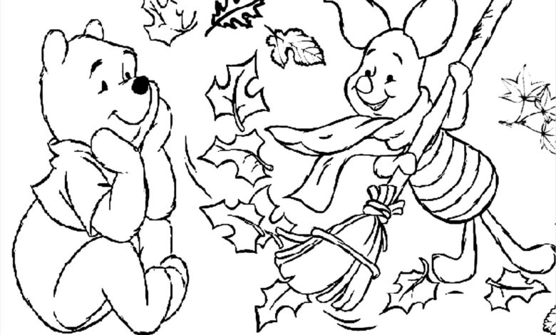 Disney Winnie Piglet Fall Coloring Page