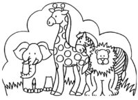 Elephant Zebra Giraffe Lion Summer Coloring Page