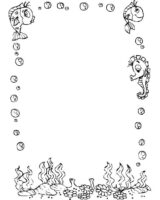 Fish SeaHorse Frame Coloring Page