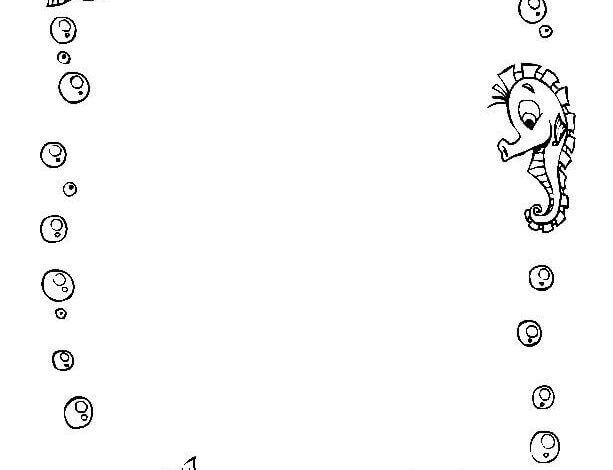 Fish SeaHorse Frame Coloring Page