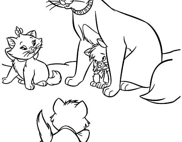 Mother Pussy Kittens Coloring Page