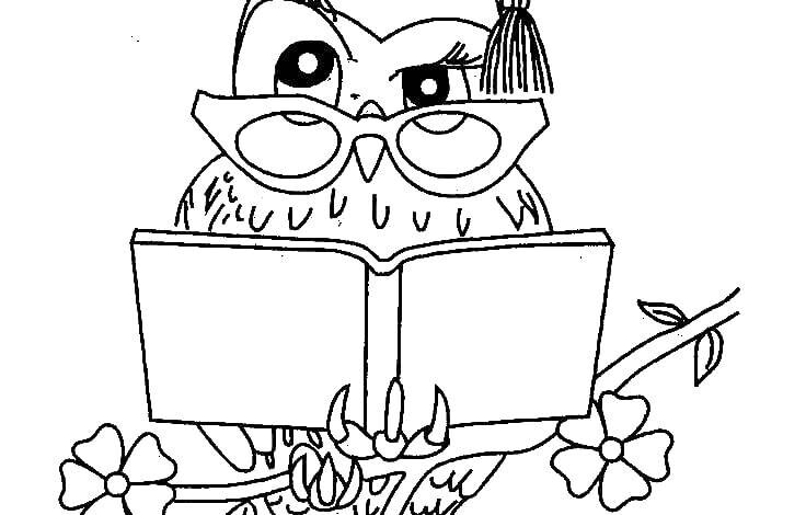 Owl Glasses Book Coloring Page