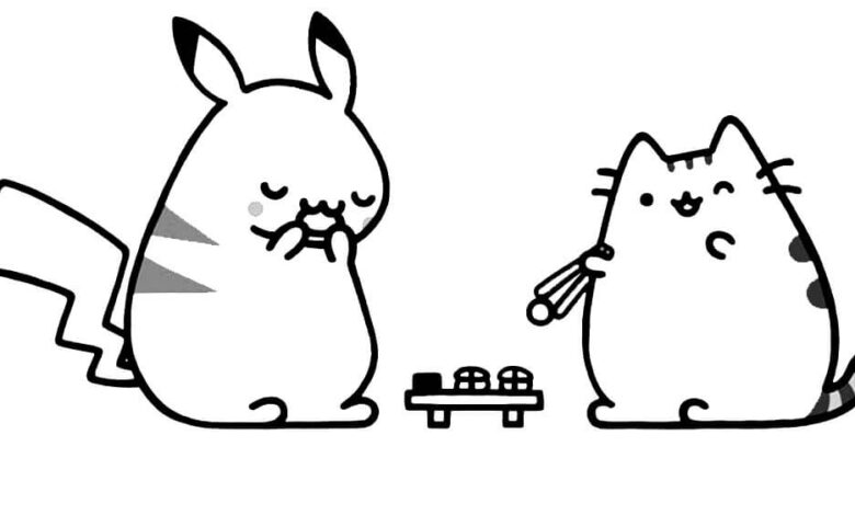 Pikachu Pusheen Coloring Page