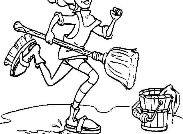 Pippi Longstocking Cleaning Coloring Page