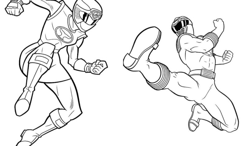 Power Rangers Jumping Coloring Page