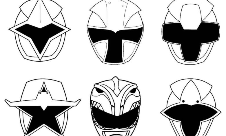 Power Rangers Masks Coloring Page