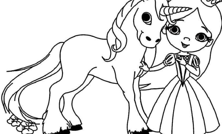 Princess Unicorn Coloring Page