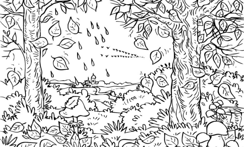 Rain Fall Coloring Page
