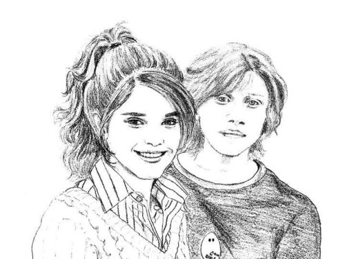 Ron Weasley Hermione Granger Coloring Page