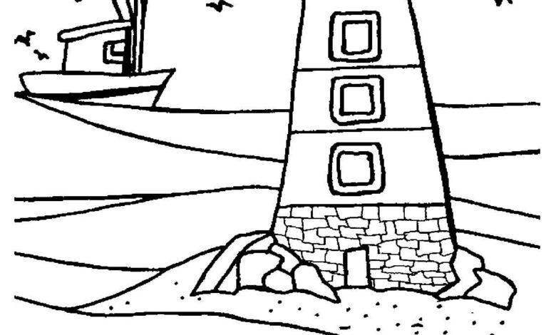 Ship Lighthouse Stars Fish Summer Coloring Page