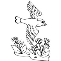 Spring Flying Bird Flowers Coloring Page