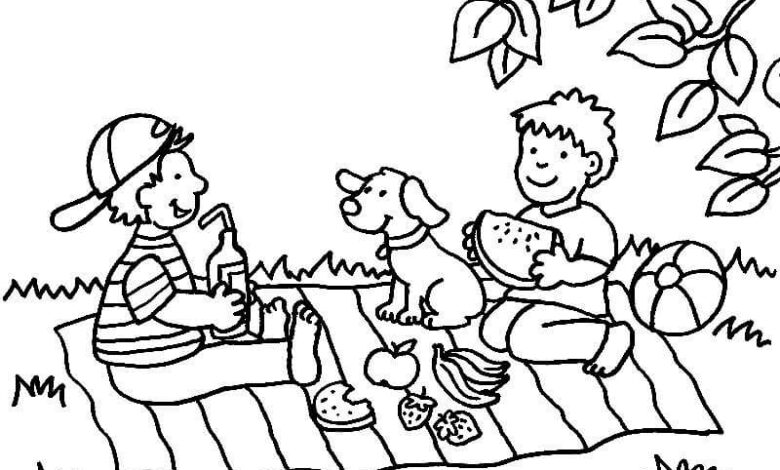 Summer Picnic Watermelon Coloring Page