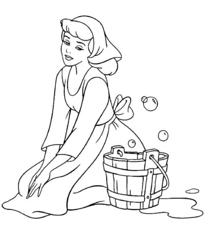 Cinderella Cleaning Coloring Page