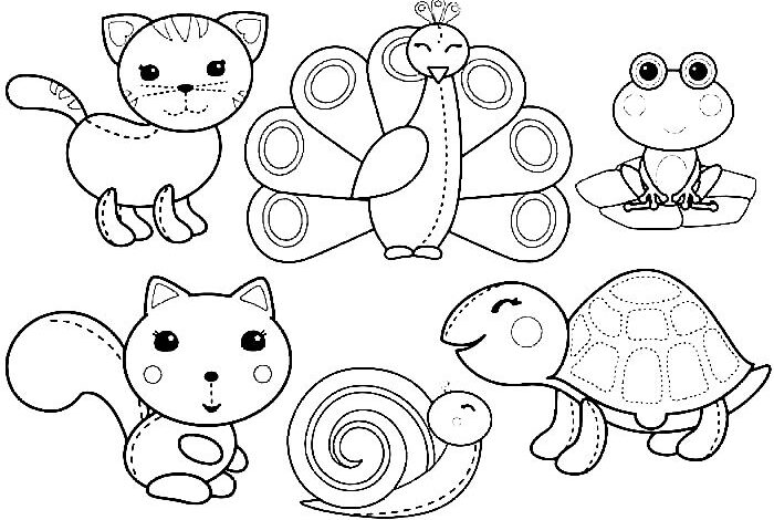 Cute Animals Squirrel Snail Frog Coloring Page
