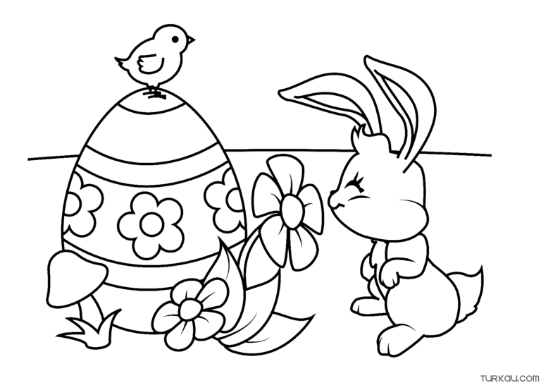 Easter Bunny Bird Rabbit Coloring Page » Turkau