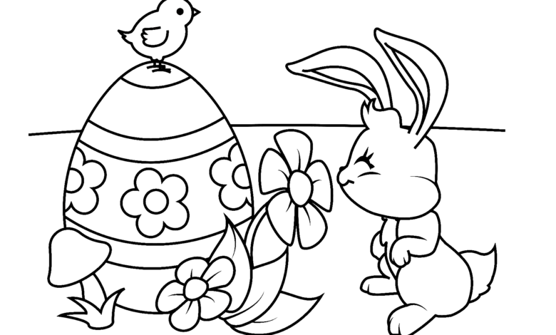 Easter Bunny Bird Rabbit Coloring Page