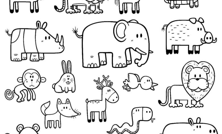 Easy Cute Animals Coloring Page