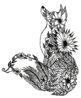Fox Adults Flowers Coloring Page