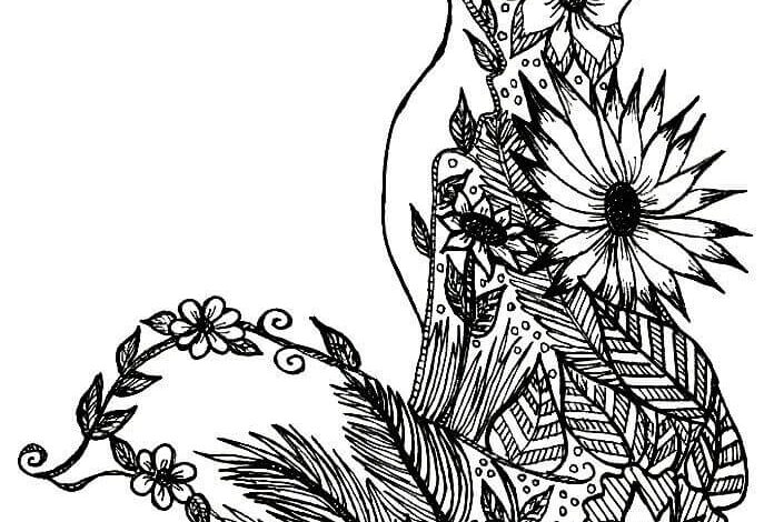 Fox Adults Flowers Coloring Page