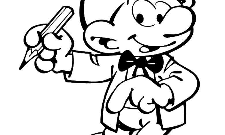 Bowtie Smurf Pencil Coloring Page
