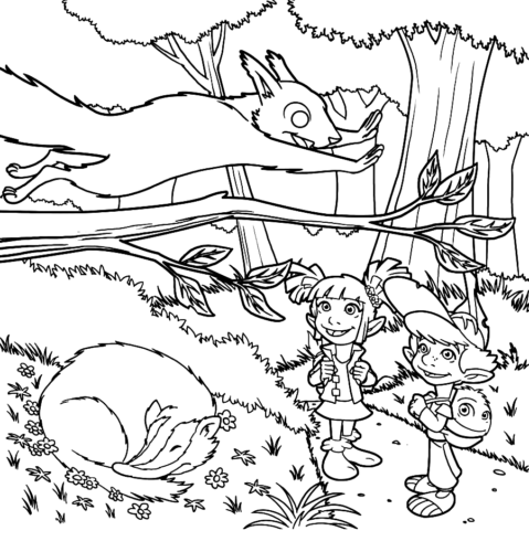 Children Squirrel Forest Coloring Page