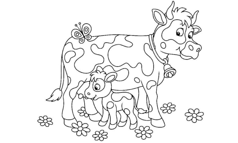 Cow Baby Butterflies Coloring Page