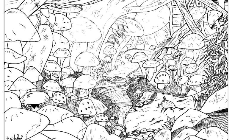 Full Page Hard Mushrooms Coloring Page