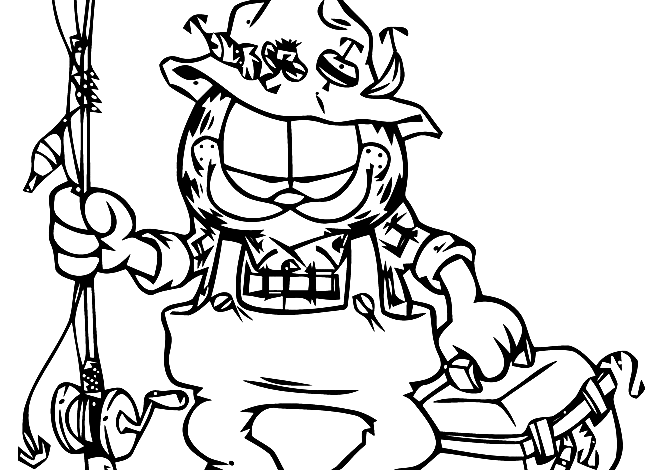 Garfield Fishing Rod Coloring Page