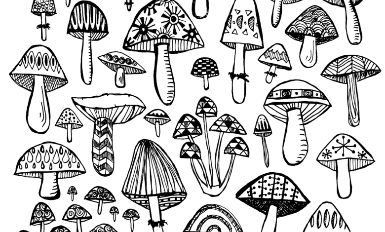 Hard Different Mushrooms Coloring Page